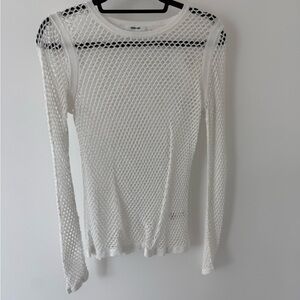 Helmut Lang White Fishnet Long Sleeve Top